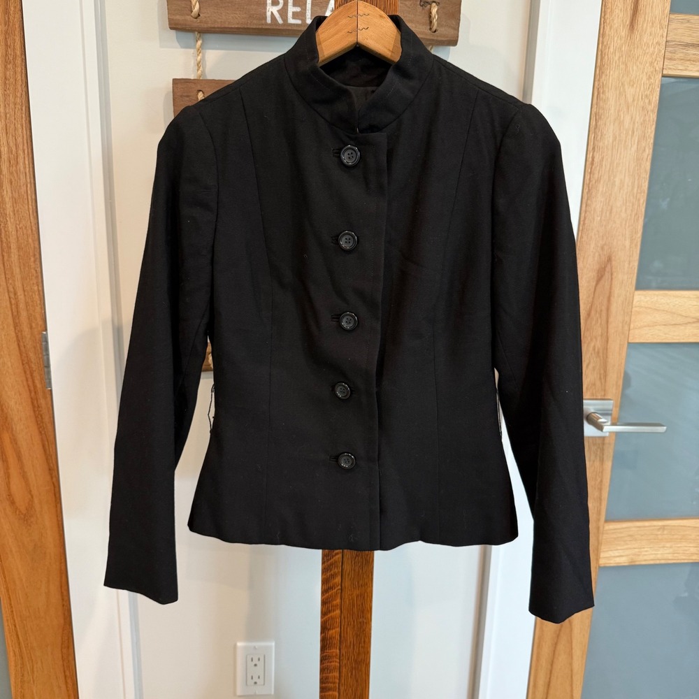 Irvama-Carmel New York Vintage Mandarin Collar Blazer Jacket Black Women's S EUC